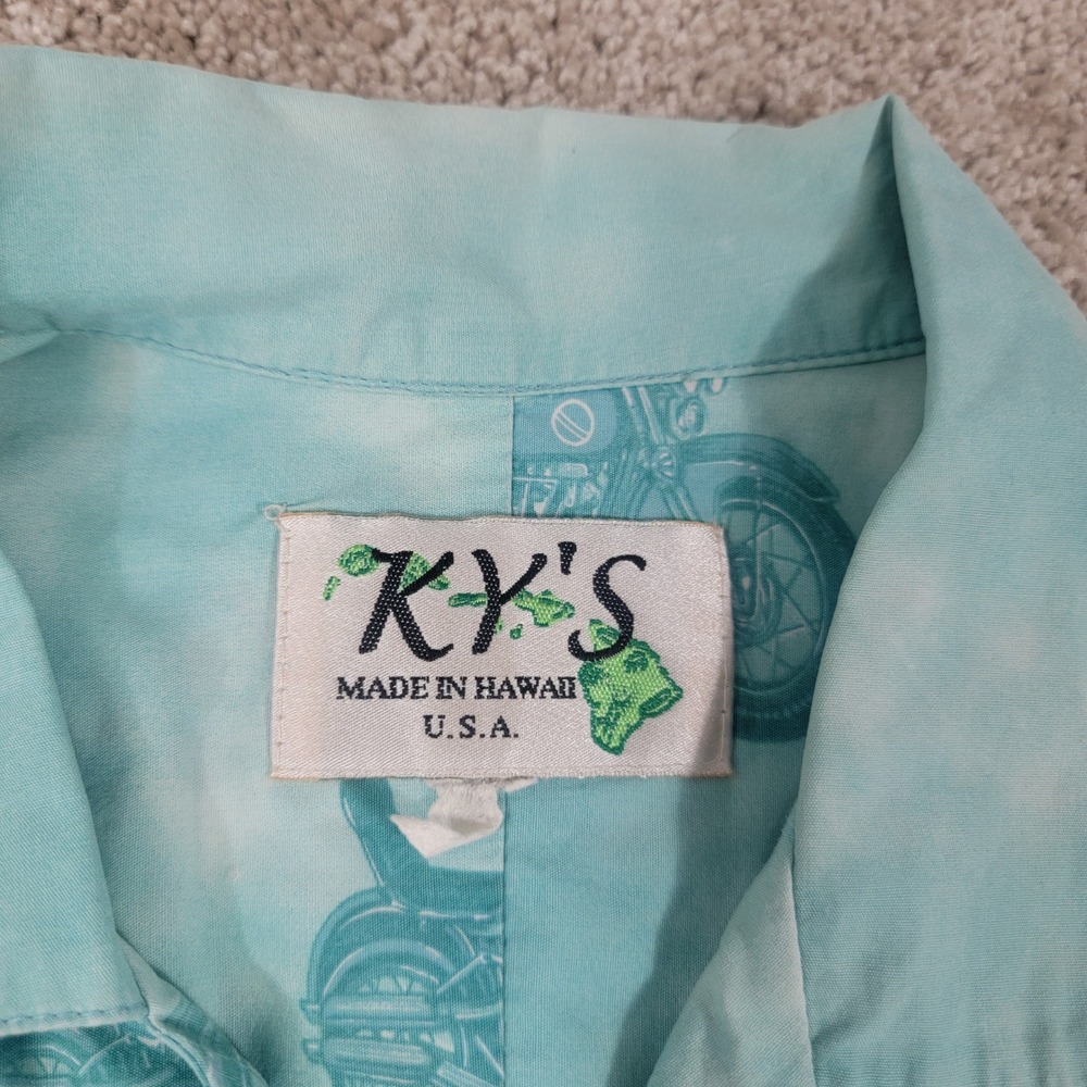KY'S Men's Sz‎ XL Motorcycle Hawaiian Shirt Beach Palm Trees Graphic Print - Picture 3 of 4